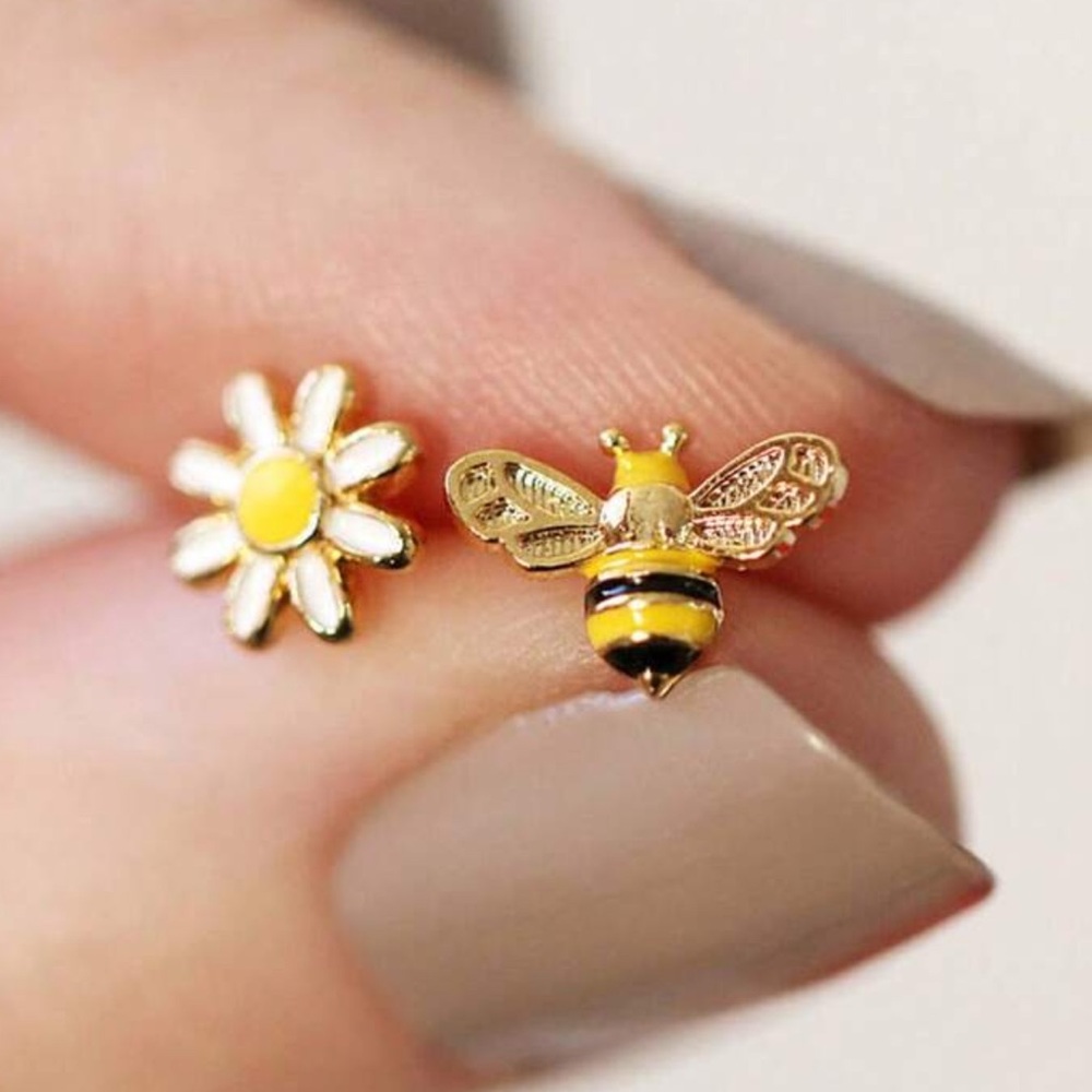 Anthropologie Gold and Yellow Bee Flower Earrings - Picture 1 of 3